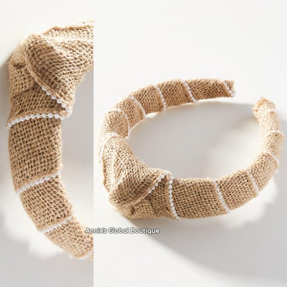 NWT, Anthropologie Woven Faux Pearl Embellished Jute Headband - Picture 10 of 10